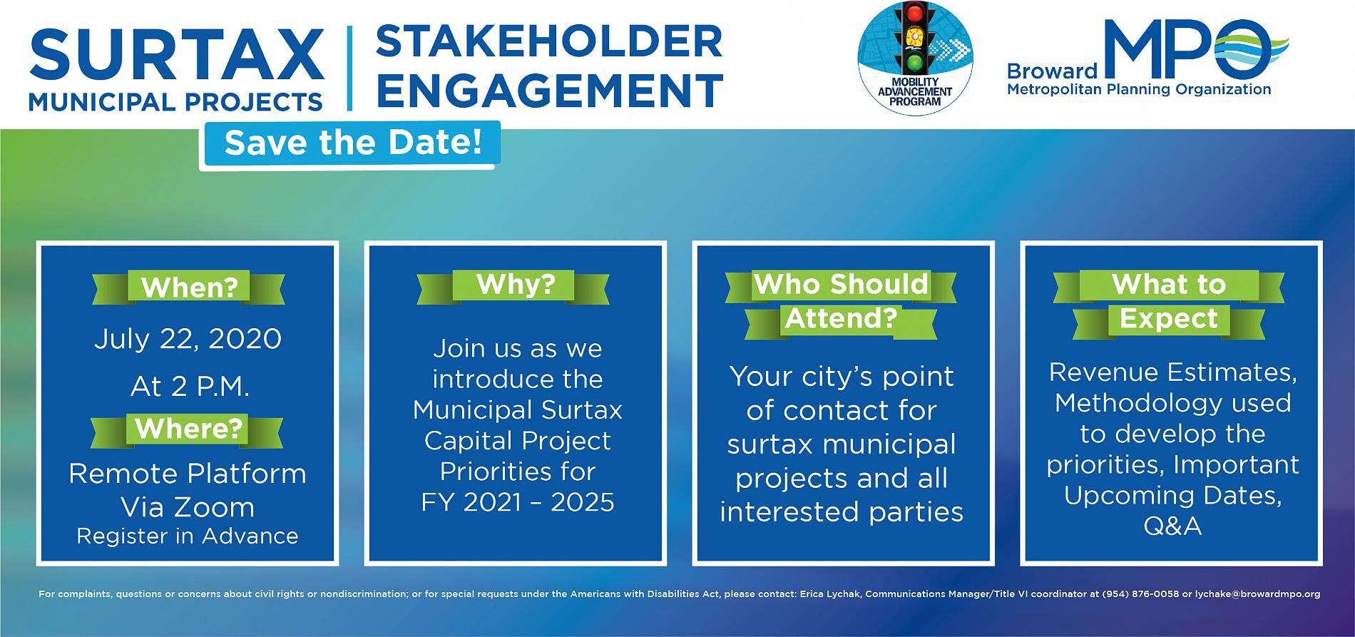 July Municipal Surtax Stakeholder Engagement Flyer